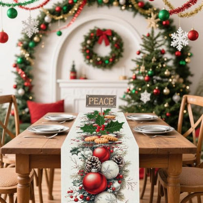 Christmas Table Runner 13 x 72 Inch, Holiday Table Decor with Christmas Ball & Pinecone Design - color: Christmas-001