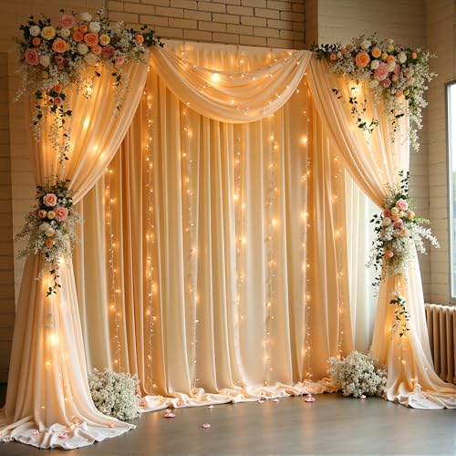 10 x 10ft Dark Champagne Backdrop Curtains with Lights String - color: Dark Champagne, size: W5' x H10'(2 panels)