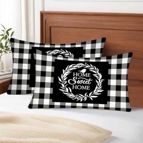 Black White Buffalo Plaid Throw Pillow Covers 12X20 Checkered - color: Plaid