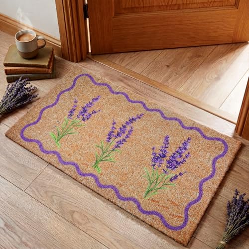 Dunzy Lavender Door Mat Outdoor Purple Floral Rug with Rubber Backing - style: Lavender