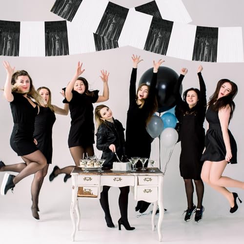 BEISHIDA Black White Fringe Garland Banner 30ft Wall Tinsel Foil Streamers - color: Black White