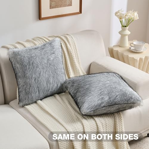 FUTEI Pack of 2 Faux Raccoon Fur Throw Pillow Covers 45 x 45 cm,Black White - color: Black White