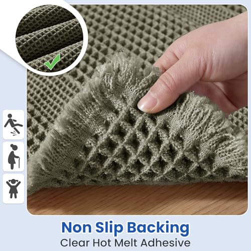 Waffle Bathroom Rugs Non Slip Bath Mat Hallway Bedroom Olive Green - color: Olive Green, size: 24" x 36"