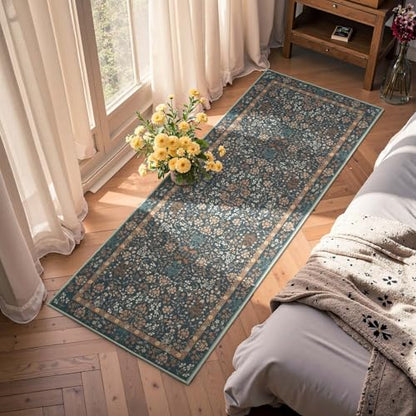 jinchan 2x6 Washable Hallway Runner Rug, Floral Non-Slip, Dark Blue - color: Dark Blue, size: 2' x 6' (Rectangular)