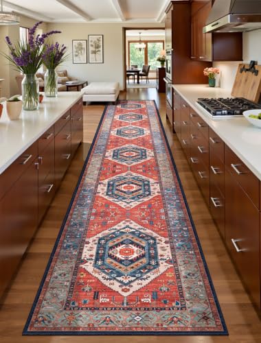SERISSA 2'6"x16' Washable Non Slip Boho Runner Rug for Hallway，Rust - color: Rust/Multi, size: 2'6" x 16' (Runner)