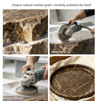 Marble Vanity Tray, Natural Hand Polished Round Serving Tray - color: Brown