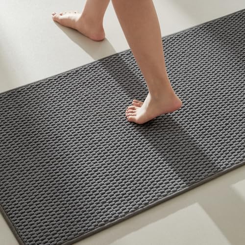 TYUU Bathroom Rugs Non Slip Washable, Super Absorbent Thin Bath Mat Quick Dry Low Pile Bathroom Rug, Dark Grey 20"x48" - color: Dark Grey, size: 1'8" X 4' (Rectangular)