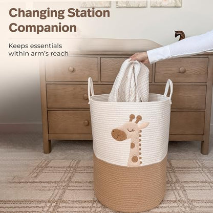 Giraffe Baby Laundry Basket, Tall Woven Rope Nursery Hamper, 20x15 in - color: Giraffe