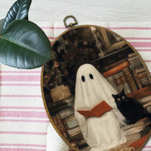 Mcehtle Ghost and Black Cat Reading Book Wall Art Decor Framed 8.6x11.4 - color: Colour 31
