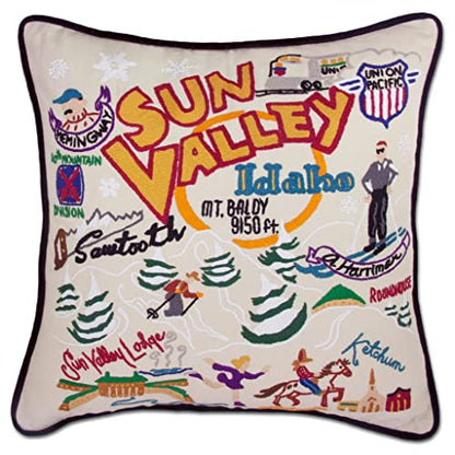 Catstudio Ski Sun Valley Hand Embroidered Pillow, Decorative Throw Pillow - color: Ski Sun Valley