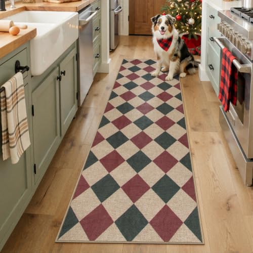 Lahome Christmas Runner Rug, 2x8 Checkered Christmas Decor Non Slip Entryway Runner Rug, Checkerboard Red and Green Indoor Outdoor Xmas Decorations for Hallway 8ft Entry Laundry Room - color: Green and Red Checkerboard, size: 2'6" x 8' (Runner)