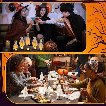 VioraWhite Set of 5 Halloween Primitive Ghost Indoor Decorations with Hat