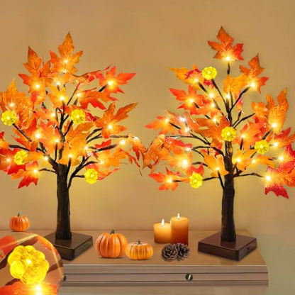 TURNMEON Fall Decor 2 Pack 18 Inch Prelit Fall Maple Tree 48 LEDs Timer - size: 2Pack 18 Inch