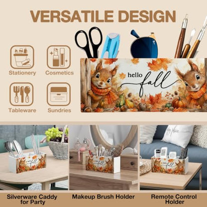 Hello Fall Squirrel Pen Pencil Holder Organizer for Desk - color: Fall squirrel