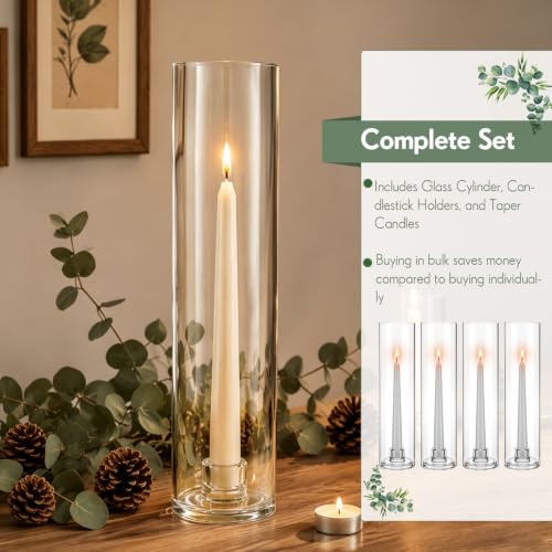 36 Pcs 12" Tall Hurricane Glass Candle Holders with Taper Candles