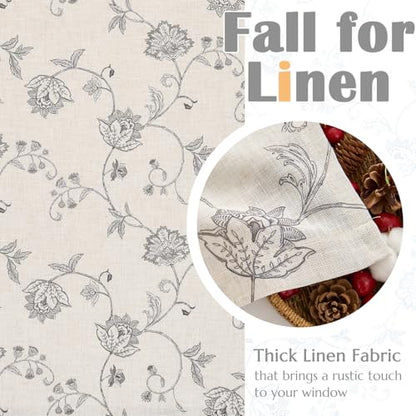 jinchan Linen Floral Valance Farmhouse 18 Inch 1 Panel Grey on Linen - color: Floral Grey on Linen