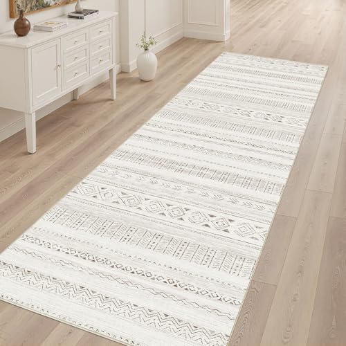 cotiled Hallway 2.6x8 Runner Rugs Washable Boho Rug Brown/Cream - color: Light Brown/Cream, size: 2.6' x 8' (Runner)