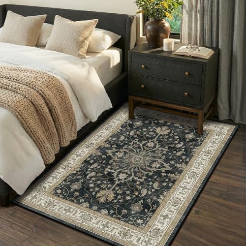 RELEANY Washable Vacuum-Friendly Area Rugs 3'x5' Black/Vintage - color: Black/Vintage, size: 3' x 5' (Rectangular)