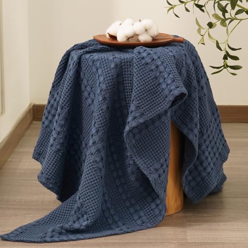 PHF Lightweight 100% Cotton Waffle Throw Blanket for Couch, Indigo - color: 11 Indigo, size: Throw(50"x60")