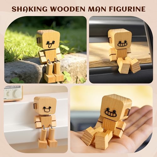 Shaking Wooden Man Figurine, for Adults Men Husband him, Christmas Thanksgiving Gifts, Wooden Doll, Desktop Decor, Car Dashboard Decorations