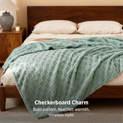 Bedsure Checkered Soft Cozy Queen Blanket for Bed, Sage Green, 90"×90" - color: 01 Sage Green, size: Queen (90" X 90")