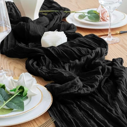 Cheesecloth Table Runner 10FT Black Boho Gauze Rustic Sheer Runners - color: Black, size: 1 Pack