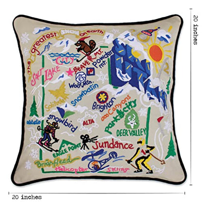 Catstudio Ski Utah Hand Embroidered Pillow, Decorative Throw Pillow - color: Ski Utah