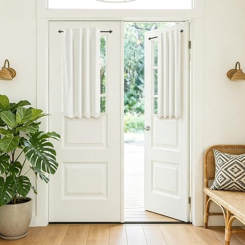 DANCURTON Linen Blackout Curtains 40 Inch Length 2 Panels Back Tab and Rod Pocket Neutral Black Out Light Blocking Cream Ivory Drapes for Kitchen Cafe Basement Window Loft Room Wide 34 x 40 Inch Long - color: Natural, size: 34"W x 40"L (Pack of 2)