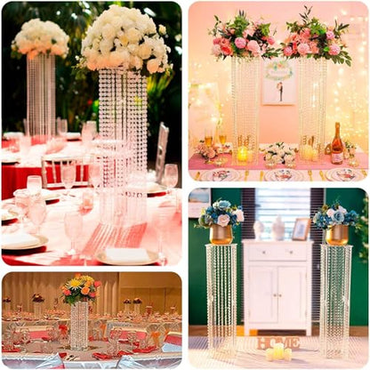Efavormart 32" Heavy Duty Acrylic Flower Pedestal Vase with Hanging Crystal Beads, Clear Pillar Stand Wedding Table Centerpieces with Pre-Chained Garlands - 5mm Thick Plates - size: 32‘’x11''