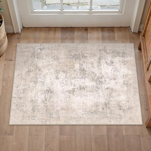 HUGEAR 2x3 Beige Abstract Washable Area Rug for Entryway - color: Beige, size: 2' x 3' (Rectangular)