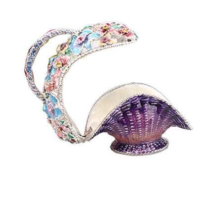 Purple Flower Basket Trinket Box Jewelry Box Hand Painted Decorative Box with Hinged Lid Ring Earring Holder Table Figurine Collectible - color: Purple Flower Basket