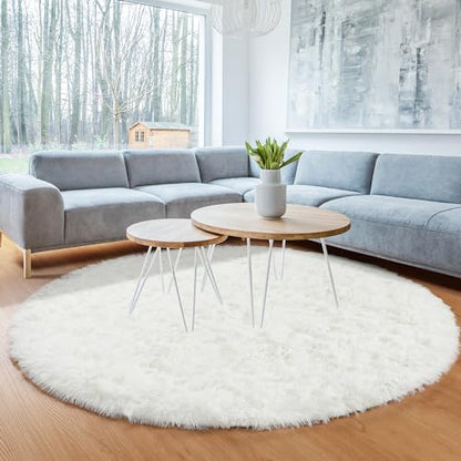 Cream White Fluffy Round Rug Circle Area Rugs 4ft for Kids Teen Bedroom - color: Cream White, size: 4' (Round)