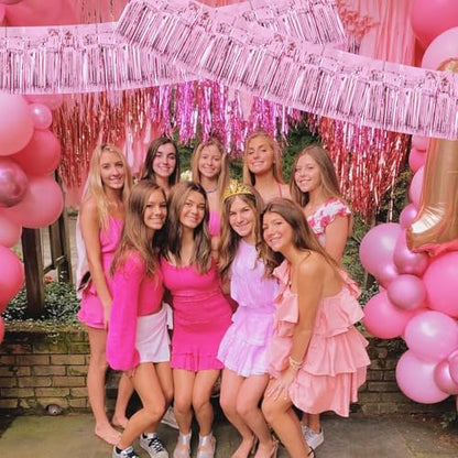 BEISHIDA Pink Fringe Garland Banner 3Pack 30ft Wall Tinsel Foil Streamers - color: Bright Pink