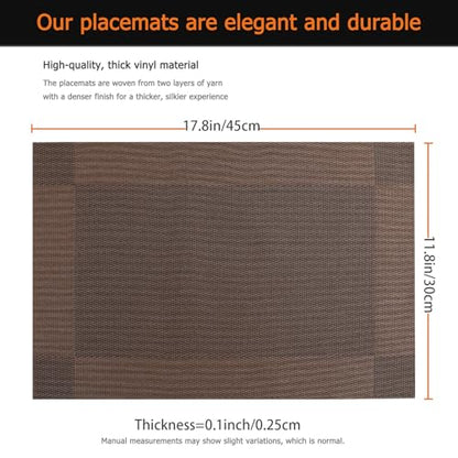 Brown Vinyl Placemats Set of 6, Heat Resistant Table Placemats - color: Brown