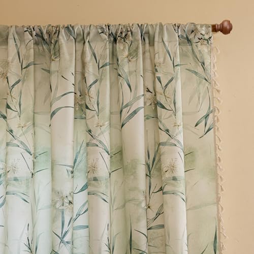 ENJOYBRIDAL White Floral 63 Inch Curtains 2 Panel Set Bedroom Boho Drapes Semi Sheer Dining Room Living Room Rod Pocket Window Curtain Panels Short Farmhouse Country Cute Chic Window Treatments - color: Floral15, size: 52"W x 63"L (Pack of 2)