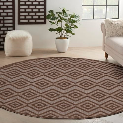 Nourison Home Versatile Brown 8' x Round Area Rug - Easy Clean, Non Shedding, Bed Room, Living Room, Dining Room, Kitchen (8' x Round) - color: Brown, size: 8' (Round)