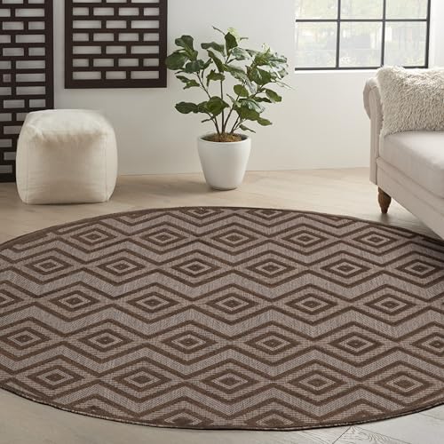 Nourison Home Versatile Brown 8' x Round Area Rug - Easy Clean, Non Shedding, Bed Room, Living Room, Dining Room, Kitchen (8' x Round) - color: Brown, size: 8' (Round)