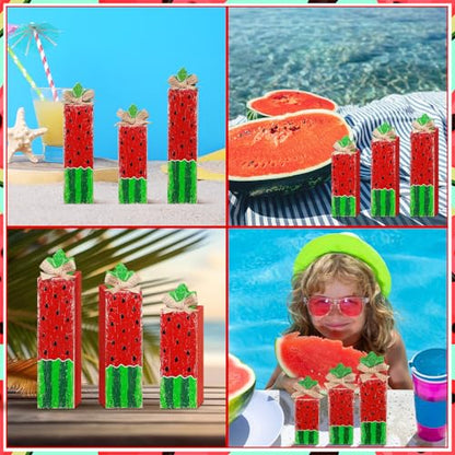 MiniInflat 3 Pcs Watermelon Table Decor, Summer Fruit Wooden Block Sign - style: Watermelon