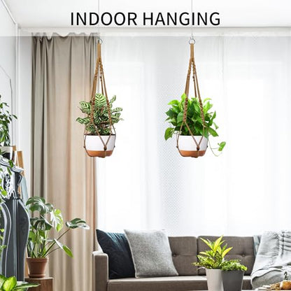 Macrame Plant Hanger - Fits 6-15 Inch Pots, Set of 2, Brown - color: 43+43 Inch Brown