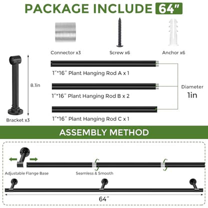 Window Plant Hanger Indoor, 64 Inch Heavy Duty Plant Hanging Rod - size: 64 Inch