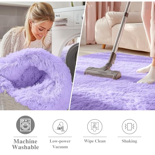 OLANLY Light Purple Round Rugs for Bedroom - Machine Washable, 2 ft Circle Area Rugs for Living Room, Soft and Fluffy Shaggy Carpet for Teen Girls and Boys, Nursery Rooms, Dorms, Home Decor Aesthetic - color: Light Purple, size: 2 Ft Round