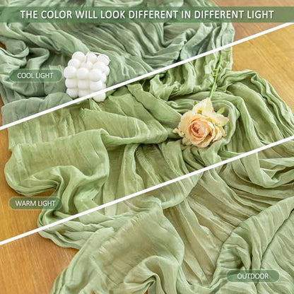 Cheesecloth Table Runner, 10 Ft, Boho Rustic, Sage Green, 1 Pcs - color: Sage Green