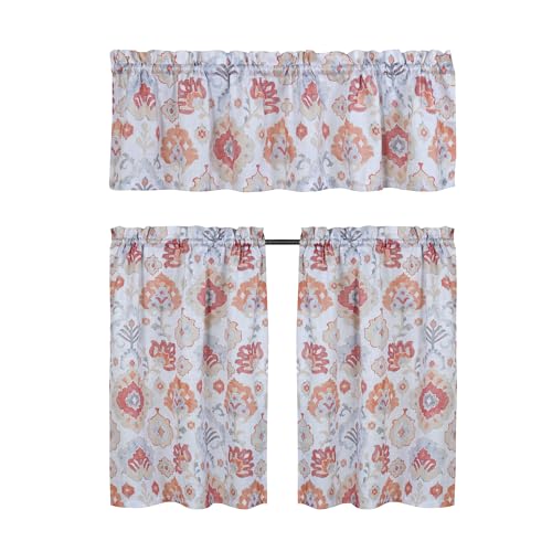 Regal Home Collections Kitchen Tiers & Window Valance Curtains Set - 54x36 Rod Pocket Cafe Tier & Curtain Valances for Windows - Light Filtering Fabric, Monaco White/Spice - color: Aerin/Spice