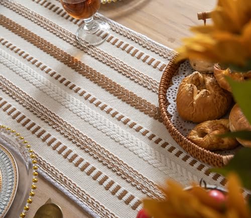 Caflife Brown and Beige Woven Fall Rustic Boho Table Runner 108 Inchs Long - color: Brown, size: 13x108Inch