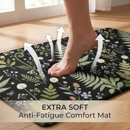 Kitchen Floor Mat 36x20in Waterproof Anti-Fatigue Kitchen Mats - color: Green Leaves Dandelion