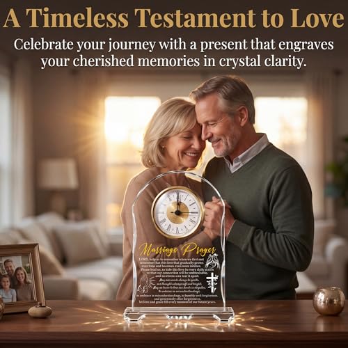 Crystal Clock Wedding Gift for Couples 2026 - Engraved Anniversary, Engagement & Newlywed Keepsake for Bride and Groom, Unique Marriage Present for Mr and Mrs - color: Marriage Prayer