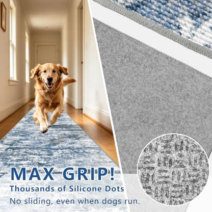 Entryway Runner Rug 2x4 ft, Non Slip Carpet Runner, Blue - color: Abstract-blue, size: 2' x 4' (Runner)