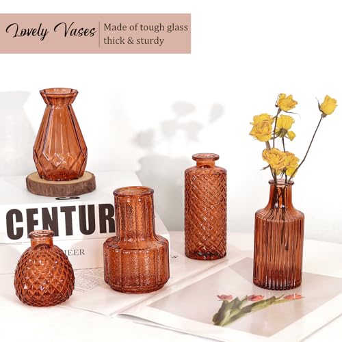 Set of 36 Glass Bud Vases Small Flower Vases for Centerpieces (Dark Amber) - color: Dark Amber
