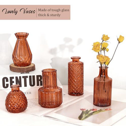 Set of 36 Glass Bud Vases Small Flower Vases for Centerpieces (Dark Amber) - color: Dark Amber