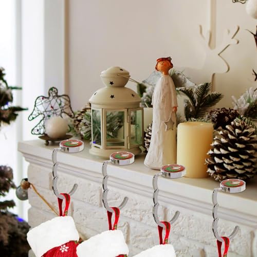 Christmas Stocking Holders for Mantle Set 4,Upgrade Non-Slip Fireplace Stocking Hooks,Lightweight Metal Stocking Hangers for Mantel Santa Claus Xmas Decoration Party Decor Silver Flat Weighted